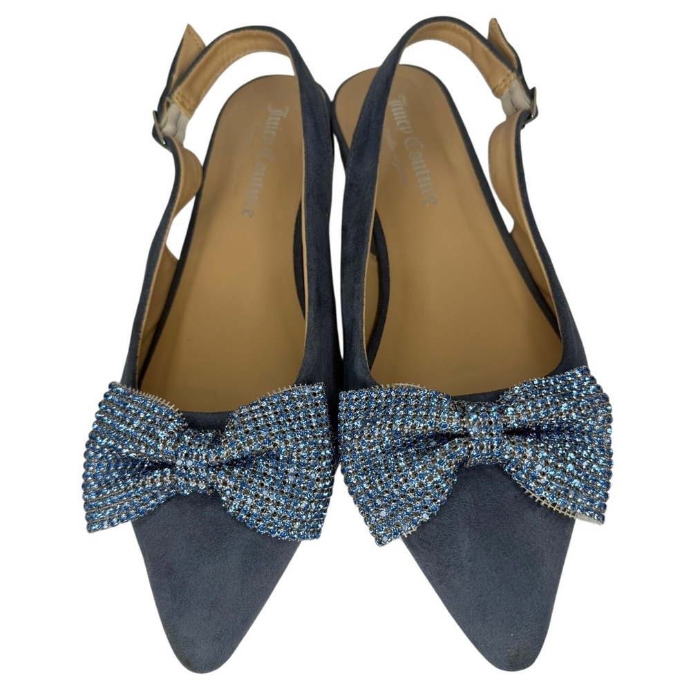 Juicy Couture Chessa Slingback Flat Women Size 8 Blue Rhinestone Bow Pointed Toe